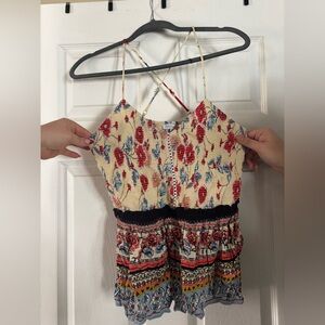 Patrons of Peace Red and Cream Floral Cross Back Cami